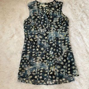 Cabi sheer tunic tank blue pattern small